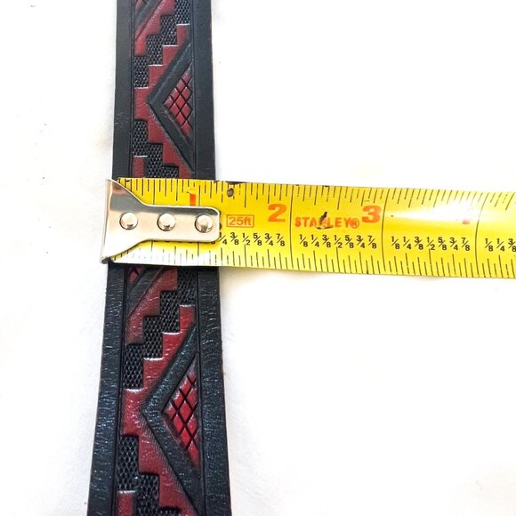 Chambers Hand Tooled Leather Belt, Silver Buckle Size 28